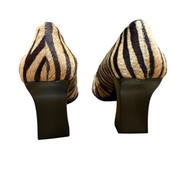 Worthington Vintage Marilyn Zebra Print Pony Hair Square Toe Flared Heel Pumps - Picture 3 of 13